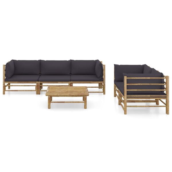 vidaXL Set de muebles de jardín 6 piezas bambú con cojines gris oscuro