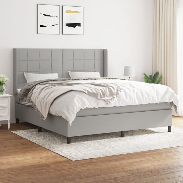 vidaXL Cama box spring con colch&oacute;n tela gris claro 160x200 cm