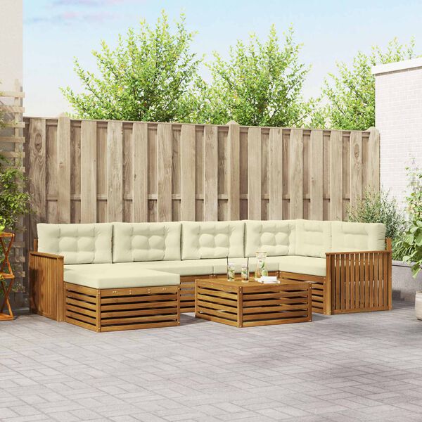 vidaXL Conjunto de sof&aacute;s de exterior con coj&iacute;n 7 pcs Natural y Crema