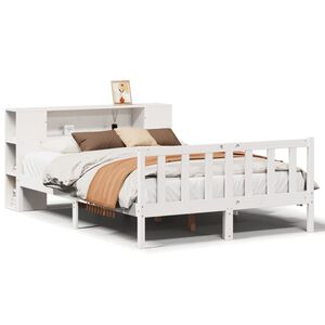 vidaXL Cama con estanter&iacute;a sin colch&oacute;n madera maciza blanca 150x200 cm