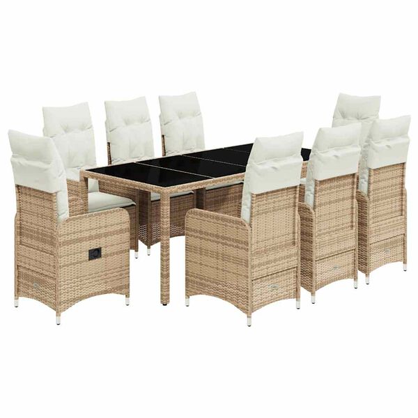 vidaXL Set de mesa y sillas de jard&iacute;n 5 pzas y cojines rat&aacute;n PE beige
