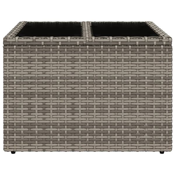 vidaXL Mesa de jardín superficie de cristal ratán PE gris 55x55x37 cm