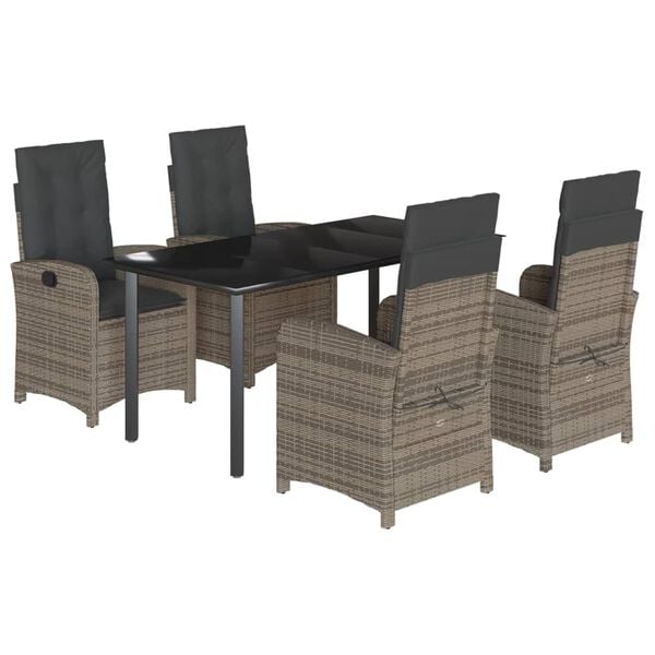 vidaXL Set comedor de jard&iacute;n 5 piezas con cojines rat&aacute;n sint&eacute;tico gris