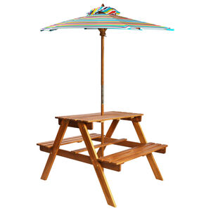 vidaXL Mesa de p&iacute;cnic infantil y sombrilla acacia maciza 79x90x60 cm
