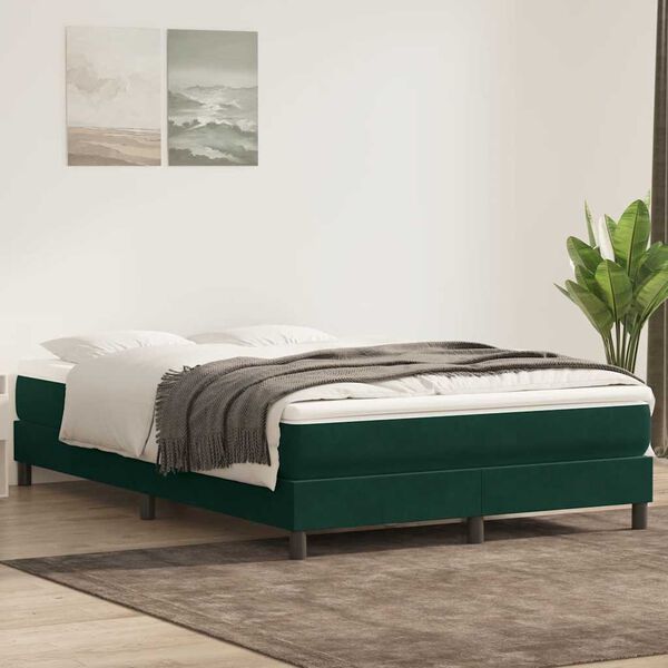 vidaXL Cama box spring sin colch&oacute;n terciopelo verde oscuro 160x210 cm