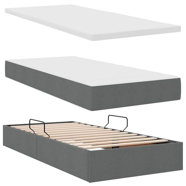 vidaXL Cama con almacenamiento y colch&oacute;n Gris oscuro 90 x 190 cm