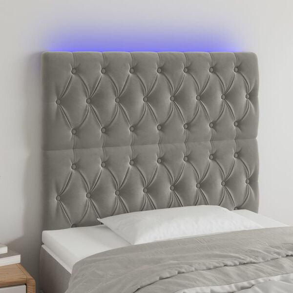 vidaXL Cabecero con luces LED terciopelo gris claro 90x7x118/128 cm