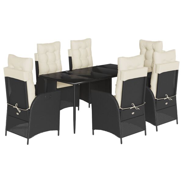 vidaXL Set de comedor de jard&iacute;n 7 pzas y cojines rat&aacute;n sint&eacute;tico negro
