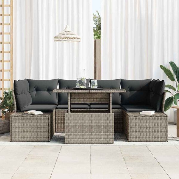 vidaXL Conjunto de sof&aacute; de jard&iacute;n con coj&iacute;n 7 pcs Gris