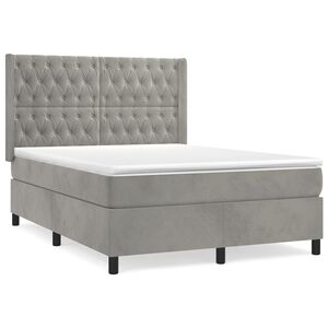 vidaXL Cama box spring con colch&oacute;n terciopelo gris claro 140x190 cm