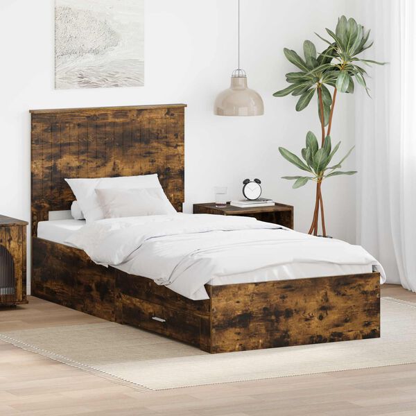 vidaXL Estructura de cama con cabecera Roble ahumado 90 x 190 cm