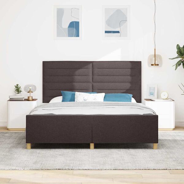 vidaXL Estructura de cama con cabecera Marr&oacute;n oscuro 180 x 200 cm tela