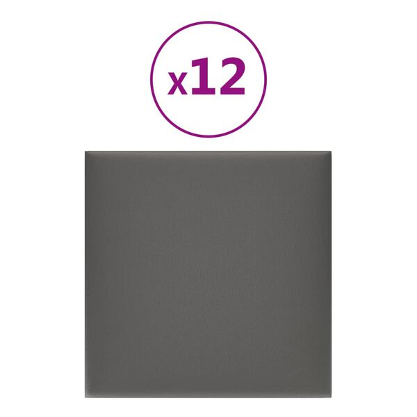 vidaXL Paneles de pared 12 uds cuero sint&eacute;tico gris 30x30 cm 1,08 m&sup2;