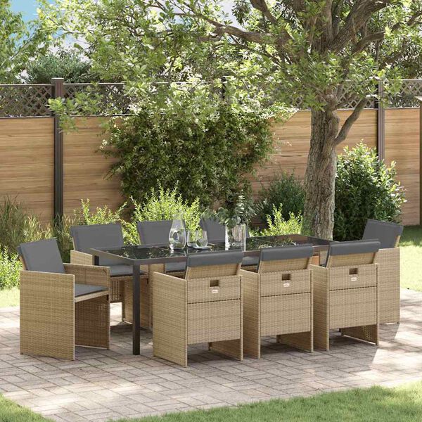 vidaXL Conjunto de Comedor de Jard&iacute;n 9 pcs Beige rat&aacute;n sint&eacute;tico