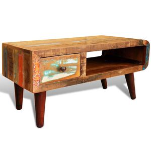vidaXL Mesa de centro con borde curvado 1 caj&oacute;n madera reciclada