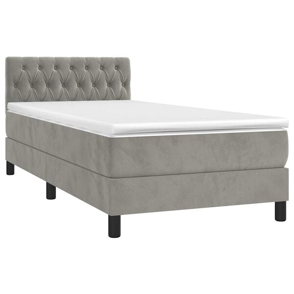 vidaXL Cama box spring con colch&oacute;n terciopelo gris claro 100x200 cm