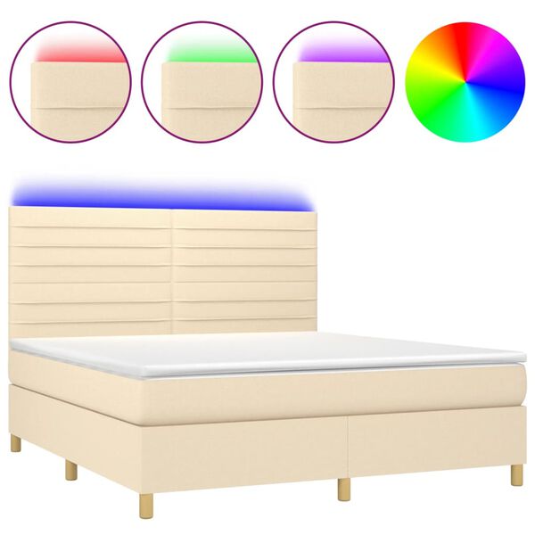 vidaXL Cama box spring colch&oacute;n y luces LED tela crema 160x200 cm