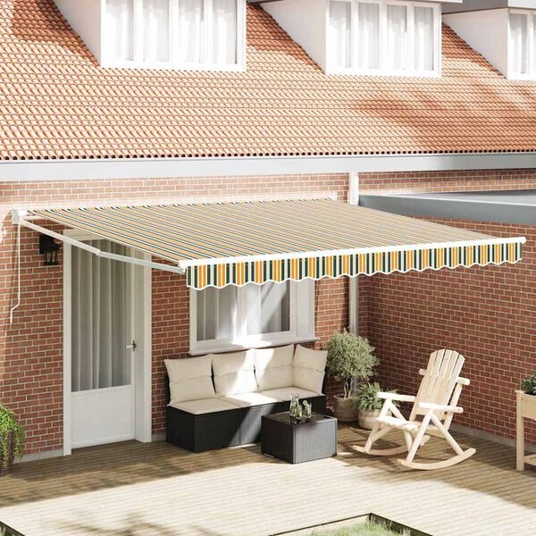 vidaXL Toldo Retr&aacute;ctil Manual verde y blanco 400 x 350 cm Tela y Metal