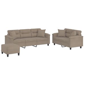 vidaXL Juego de sof&aacute;s con cojines 3 piezas tela microfibra gris taupe