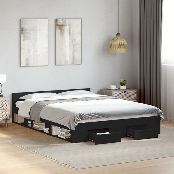 vidaXL Cama con cajones madera de ingenier&iacute;a negro 120x190 cm