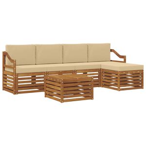 vidaXL Juegos de sof&aacute;s 6 pcs Natural y Beige Madera de Acacia S&oacute;lida