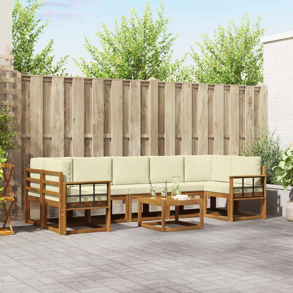 vidaXL Conjunto de sof&aacute;s de exterior con coj&iacute;n 8 pcs Natural y Crema