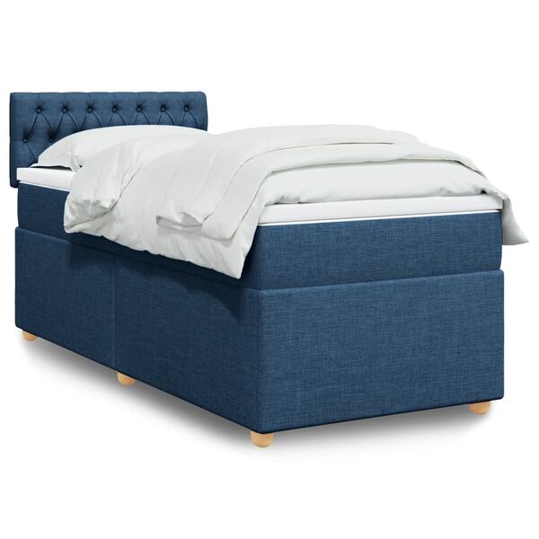 vidaXL Cama box spring con colch&oacute;n tela azul 90x200 cm