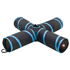 vidaXL T&uacute;nel para gatos con 4 salidas poli&eacute;ster negro y azul 132 cm