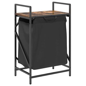 vidaXL Cesto de ropa de 1 compartimento con estante, roble ahumado