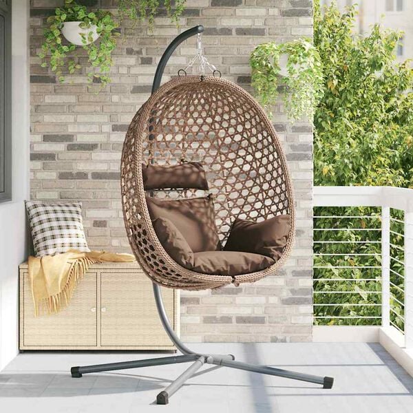 vidaXL Silla huevo colgante Caf&eacute; 104 x 100 x 191 cm rat&aacute;n sint&eacute;tico