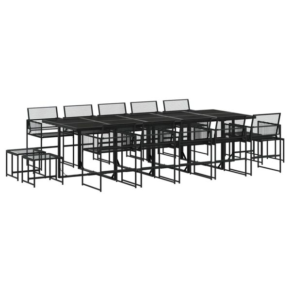vidaXL Set de comedor de jard&iacute;n 15 pzas rat&aacute;n sint&eacute;tico negro