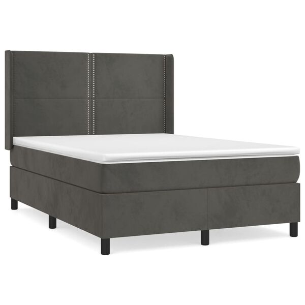 vidaXL Cama box spring con colch&oacute;n terciopelo gris oscuro 140x200 cm