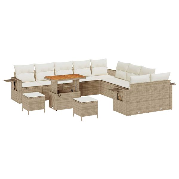 vidaXL Conjunto de sof&aacute; de jard&iacute;n 13 pcs Beige rat&aacute;n sint&eacute;tico