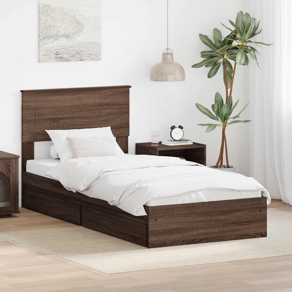 vidaXL Cama con almacenamiento con cabecera Roble Marr&oacute;n 90 x 200 cm