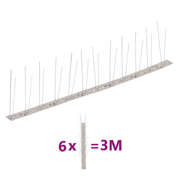 vidaXL Set de 6 hileras pinchos contra pájaros y palomas 2 filas 3 m