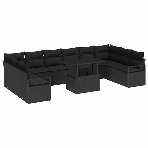 vidaXL Conjunto de sof&aacute; de jard&iacute;n 11 pcs Negro rat&aacute;n sint&eacute;tico