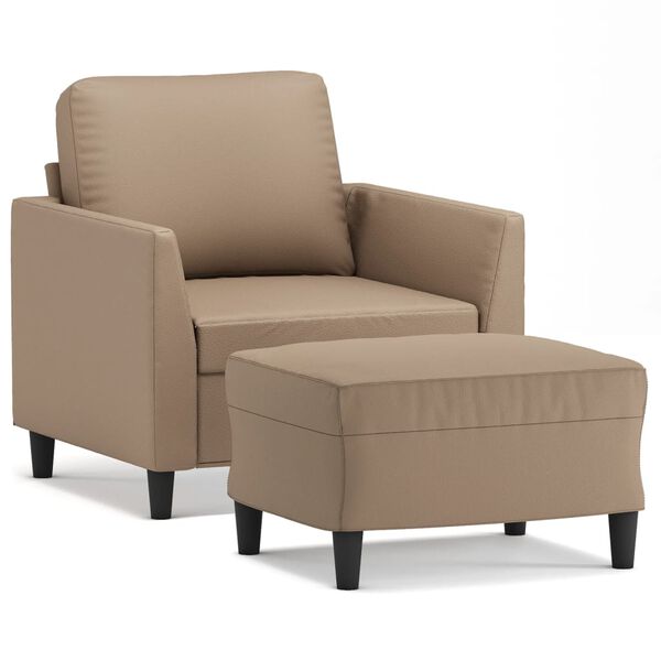 vidaXL Sill&oacute;n con taburete cuero sint&eacute;tico color capuchino 60 cm