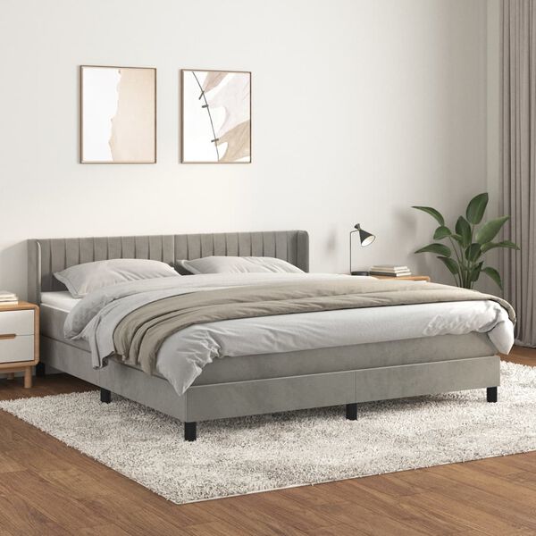 vidaXL Cama box spring con colch&oacute;n terciopelo gris claro 160x200 cm
