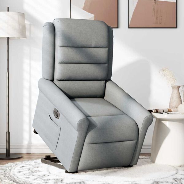 vidaXL Sill&oacute;n el&eacute;ctrico reclinable elevable de tela gris claro