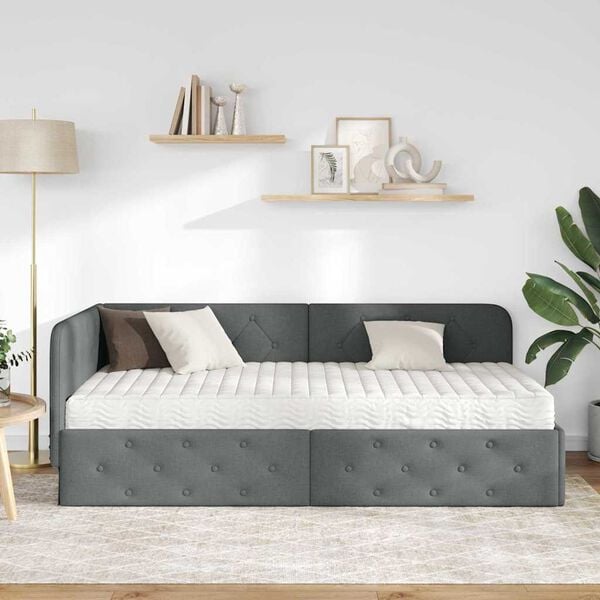 vidaXL Estructura de cama en esquina Gris oscuro 100 x 200 cm tela