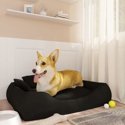 vidaXL Cojín para perros con almohadas tela oxford negro 75x58x18 cm