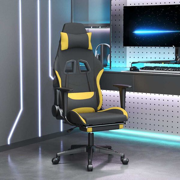 vidaXL Silla gaming de masaje con reposapi&eacute;s tela negro y amarillo
