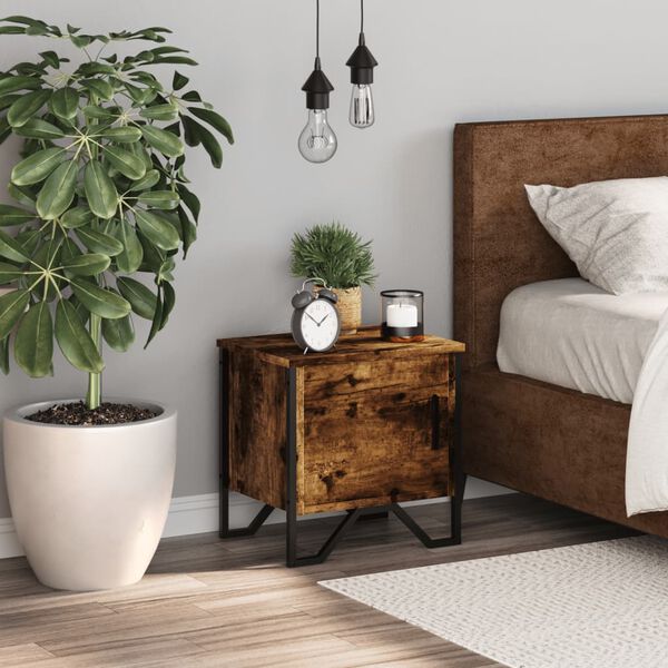 vidaXL Mesita de noche madera de ingenier&iacute;a roble ahumado 40x30x40 cm