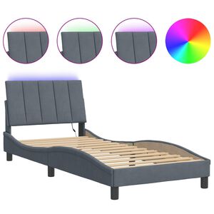 vidaXL Estructura de cama con LED sin colch&oacute;n Hanko terciopelo gris oscuro 90x190 cm