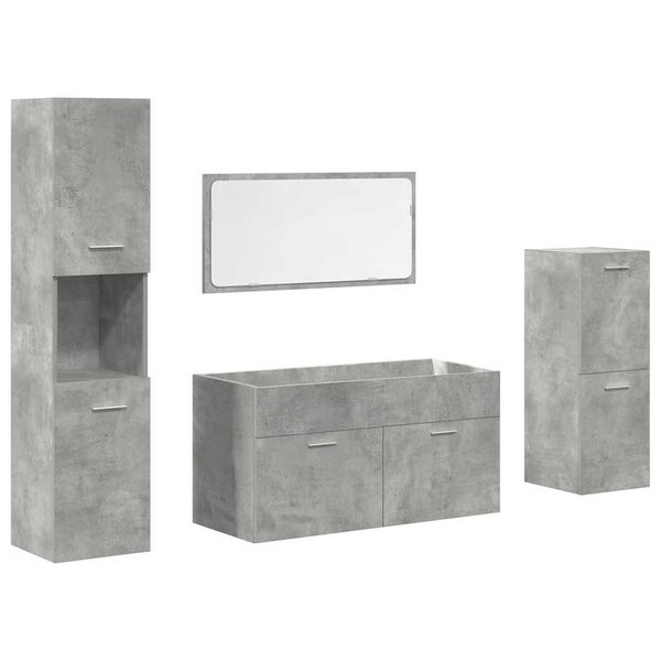 vidaXL Juego muebles de ba&ntilde;o 4 pzas madera contrachapada gris hormig&oacute;n