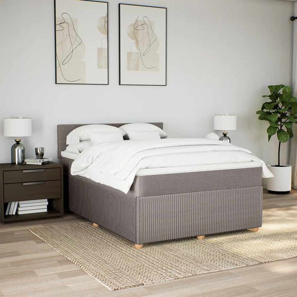 vidaXL Cama box spring con colch&oacute;n tela gris taupe 160x200 cm
