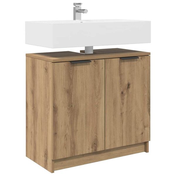 vidaXL Gabinete de Ba&ntilde;o con puerta Roble artesanal 64,5 x 33,5 x 59 cm