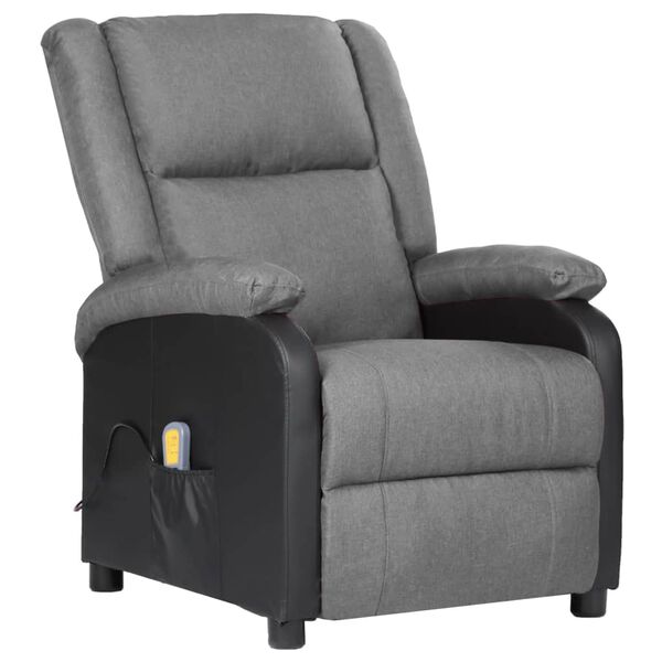 vidaXL Sill&oacute;n reclinable masaje cuero sint&eacute;tico y tela gris claro