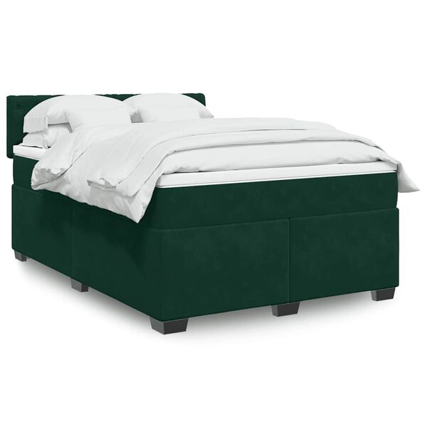 vidaXL Cama box spring con colch&oacute;n terciopelo verde oscuro 140x190 cm
