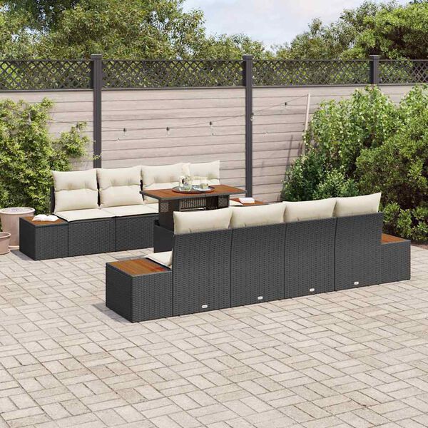 vidaXL Conjunto de sof&aacute; de jard&iacute;n 9 pcs Negro Polirat&aacute;n